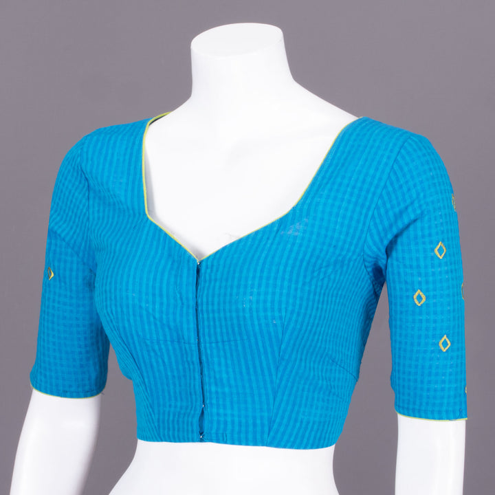 Blue Slub Cotton Embroidered Blouse