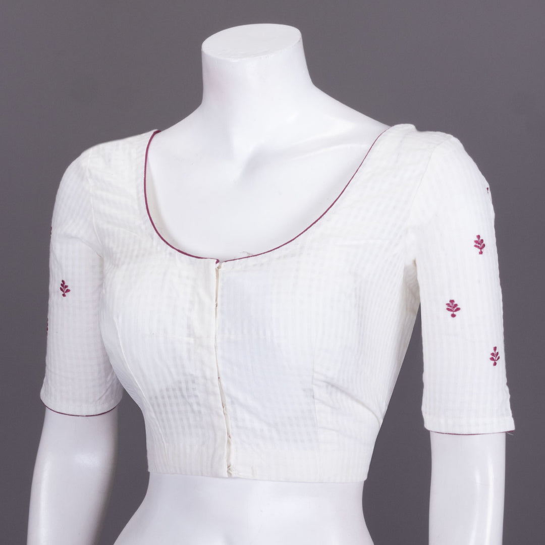 White Slub Cotton Embroidered Blouse