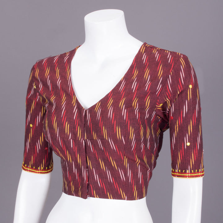 Brown Hand Embroidered Ikat Cotton Blouse