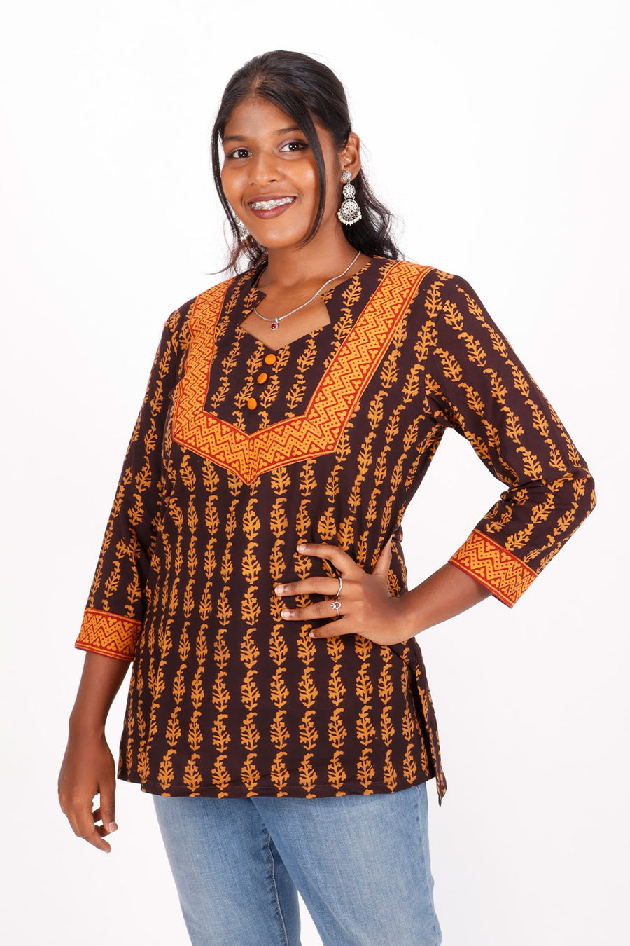 Brown Bagh Printed Cotton Kurti 