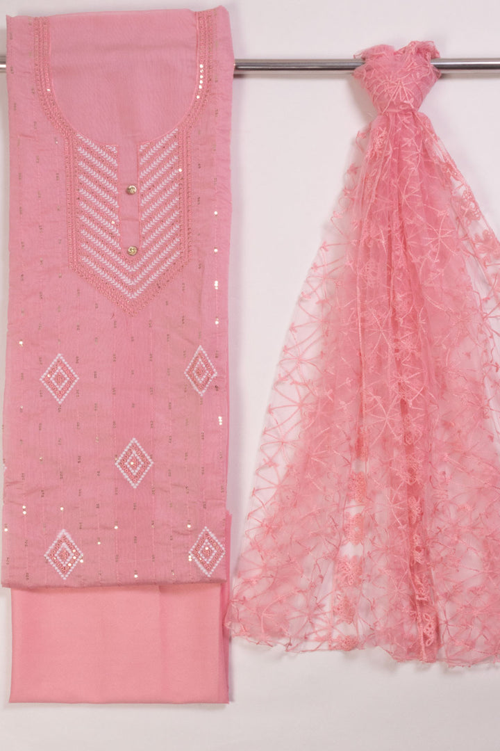 Pink Embroidered 3-Piece Silk Cotton Salwar Suit Material