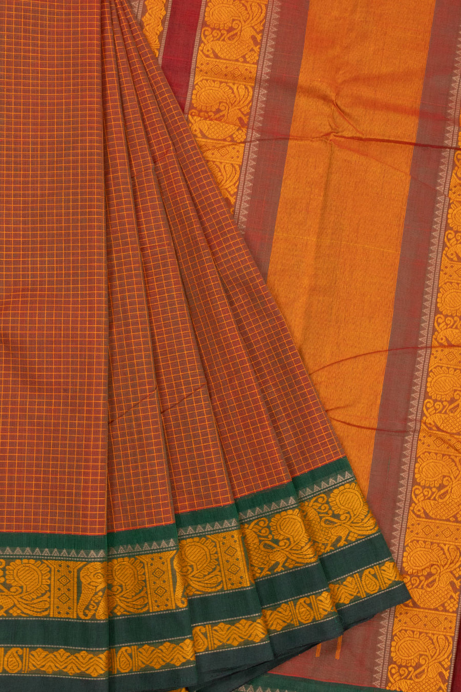 Orange Handloom Kanchi Cotton Saree 