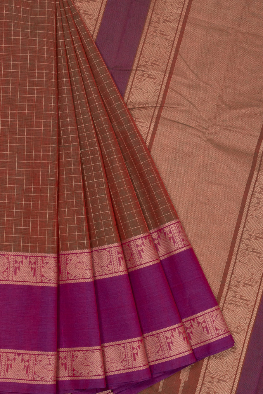 Green Shot Brown Handloom Kanchi Cotton Saree