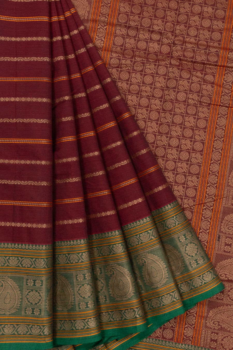 Maroon Handloom Kanchi Cotton Saree 