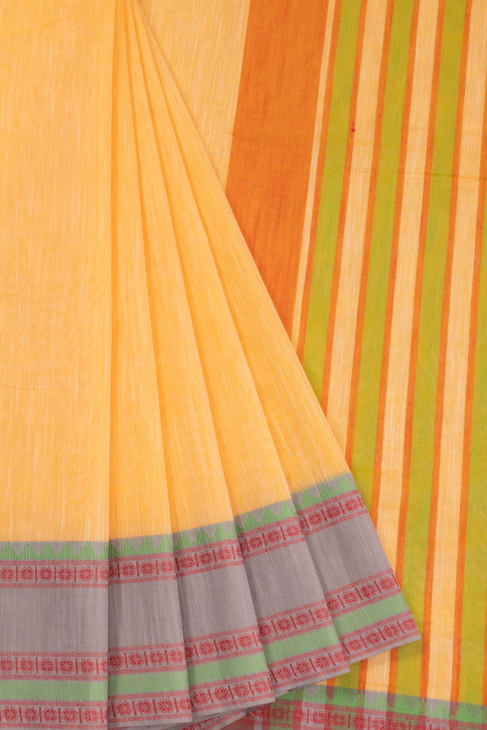 Orange Handloom Kanchi Cotton Saree 