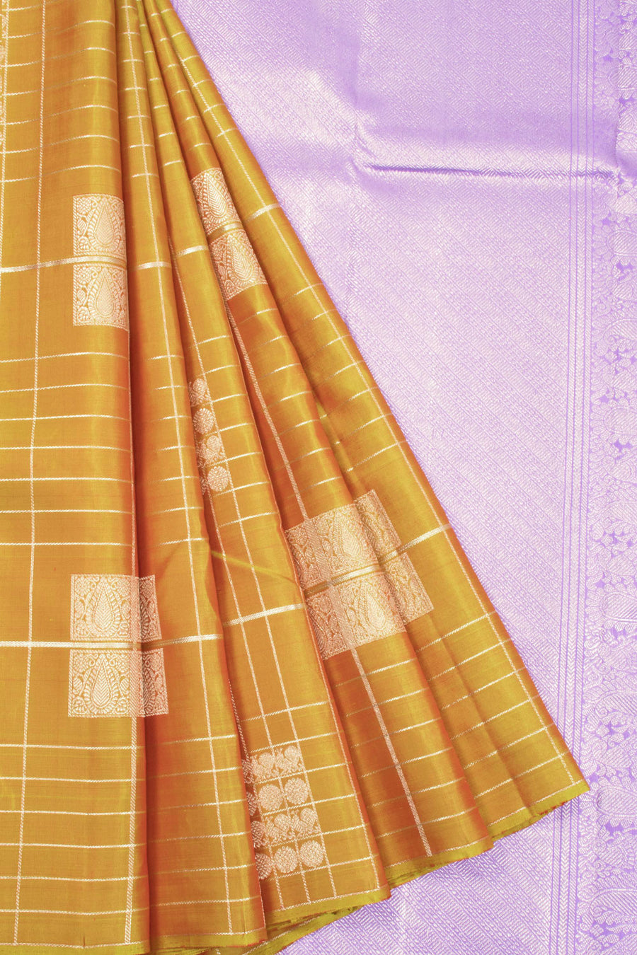 Yellow Shot Purple Handloom Kanjivaram Silk Saree