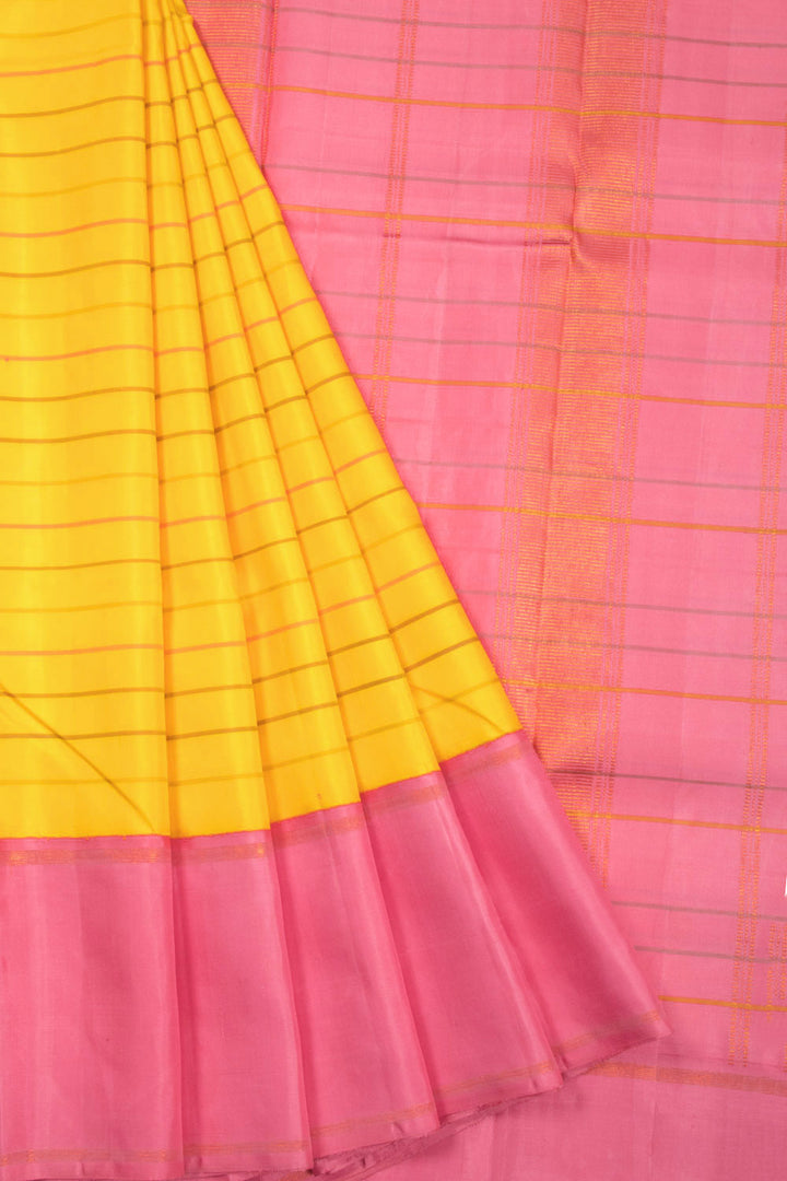 Yellow Handloom Korvai Kanjivaram Silk Saree