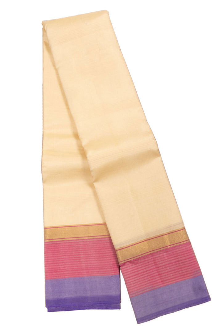 Cream Handloom Pure Silk Kanjivaram Saree