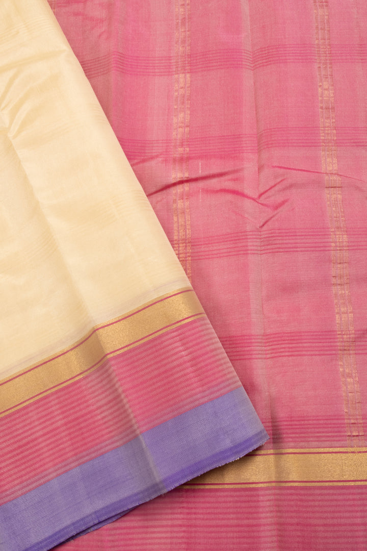 Cream Handloom Pure Silk Kanjivaram Saree