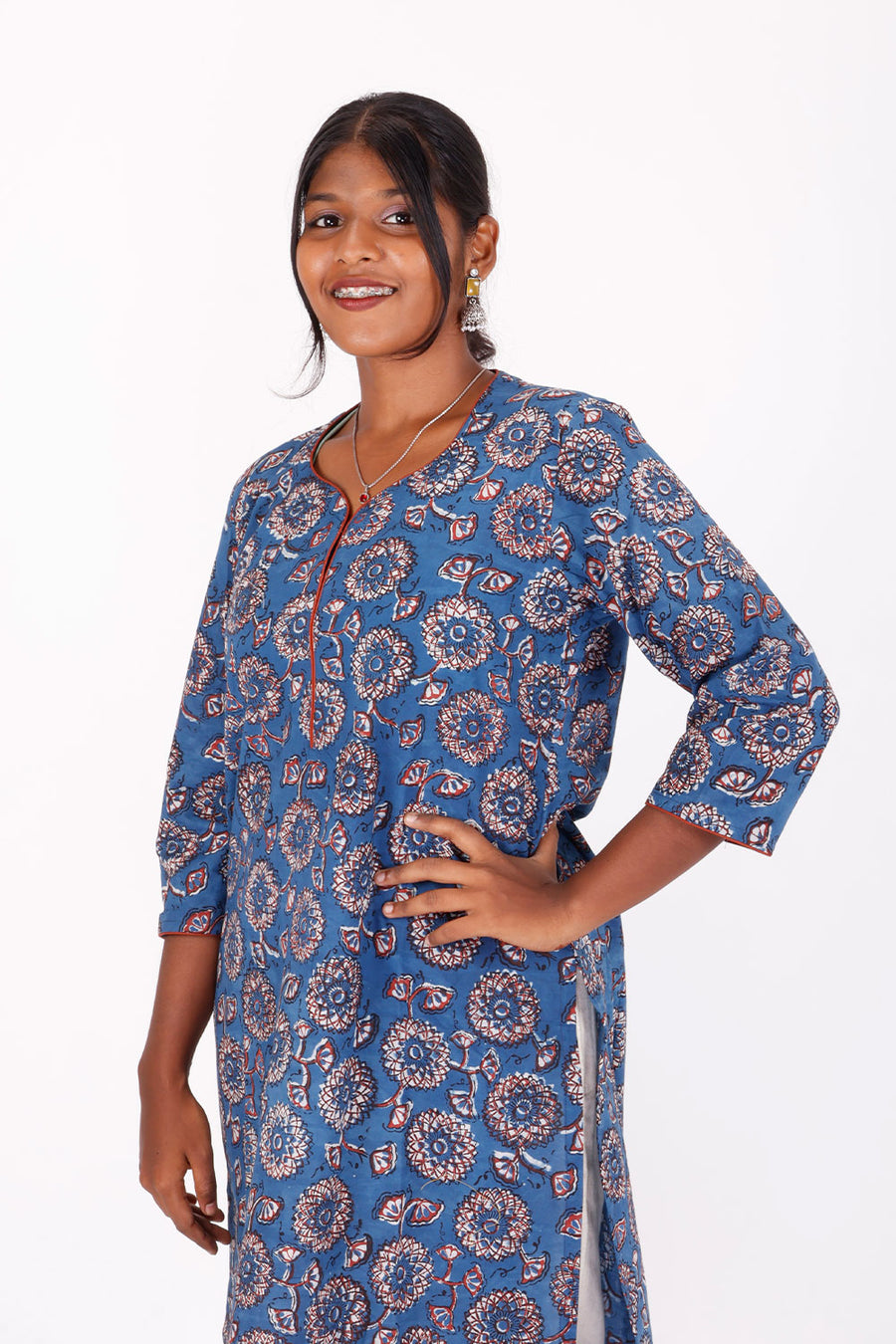 Blue Jahota Hand Block Cotton Kurta