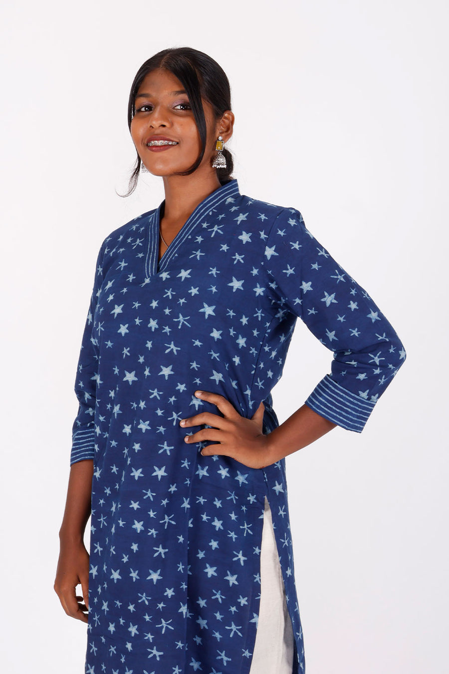 Indigo Hand Block Printed Cotton Kurta 