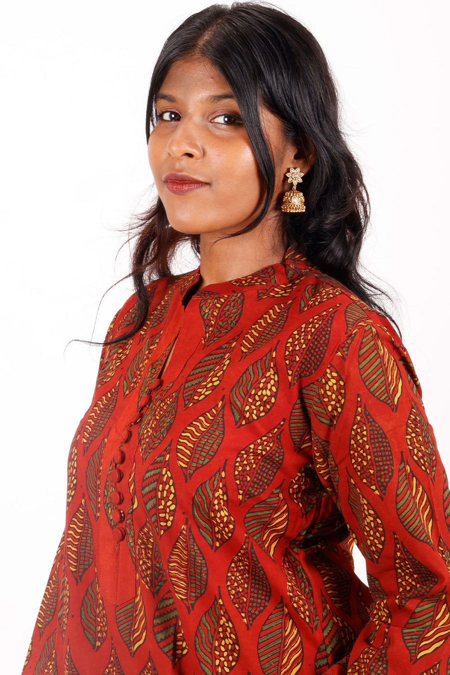 Red Ajrakh Printed Cotton Kurti 