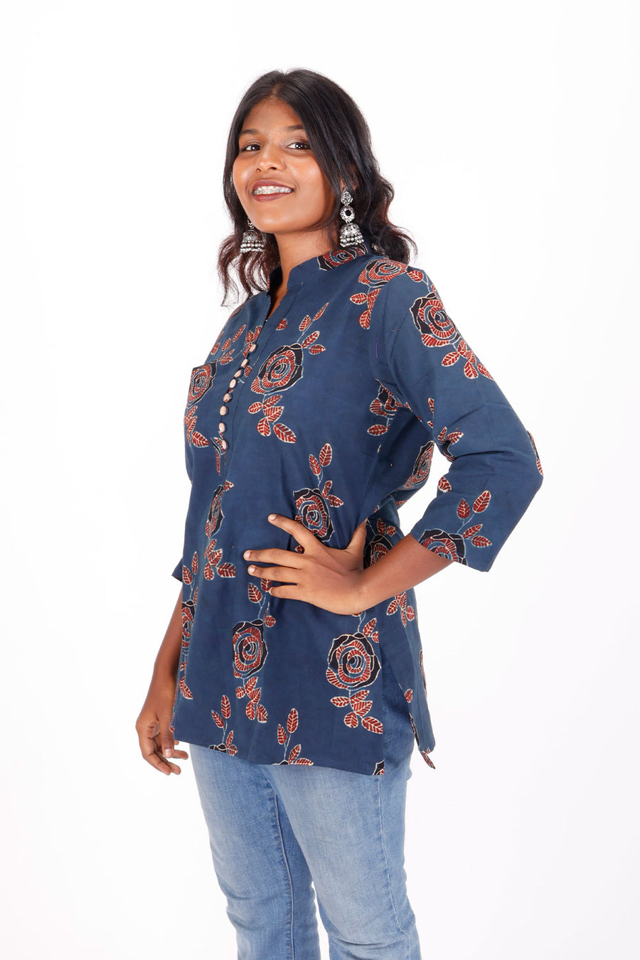 Blue Ajrakh Printed Cotton Kurti