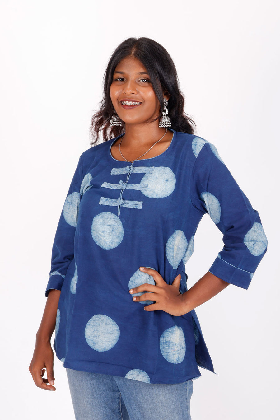 Indigo Hand Block Printed Cotton Kurti 