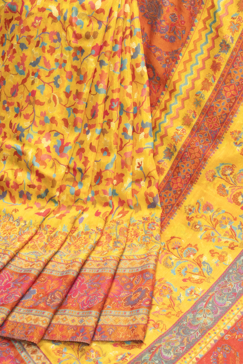 Yellow Handloom Kashmir Kani Silk Saree