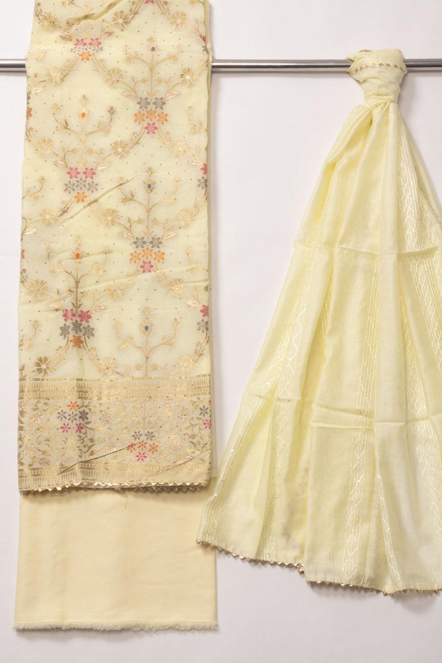 Cream Blended Silk 3-Piece Salwar Suit Material 