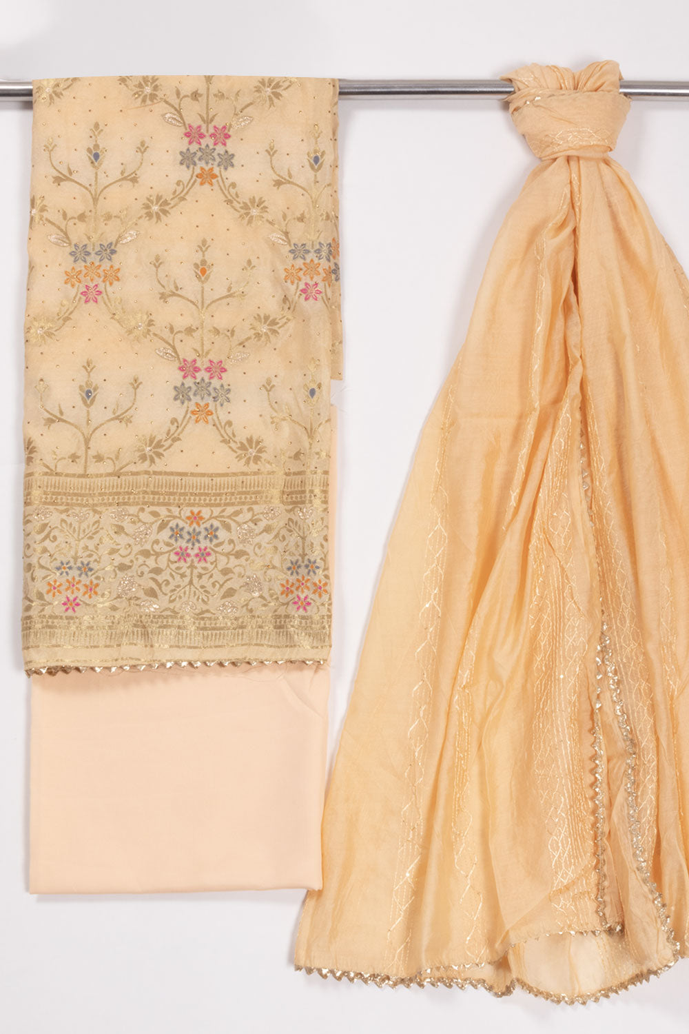 Peach Blended Silk 3-Piece Salwar Suit Material