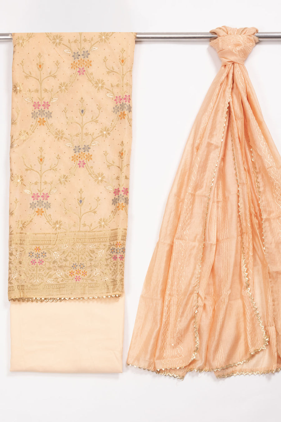 Peach Blended Silk 3-Piece Salwar Suit Material