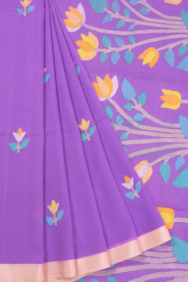 Purple Handspun And Handwoven Jamdani Cotton Saree 10072202