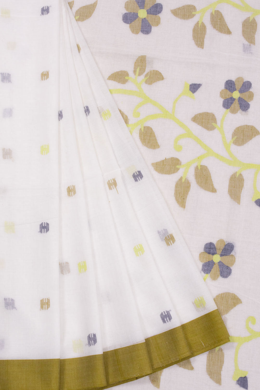 White Handspun And Handwoven Jamdani Cotton Saree 10072204