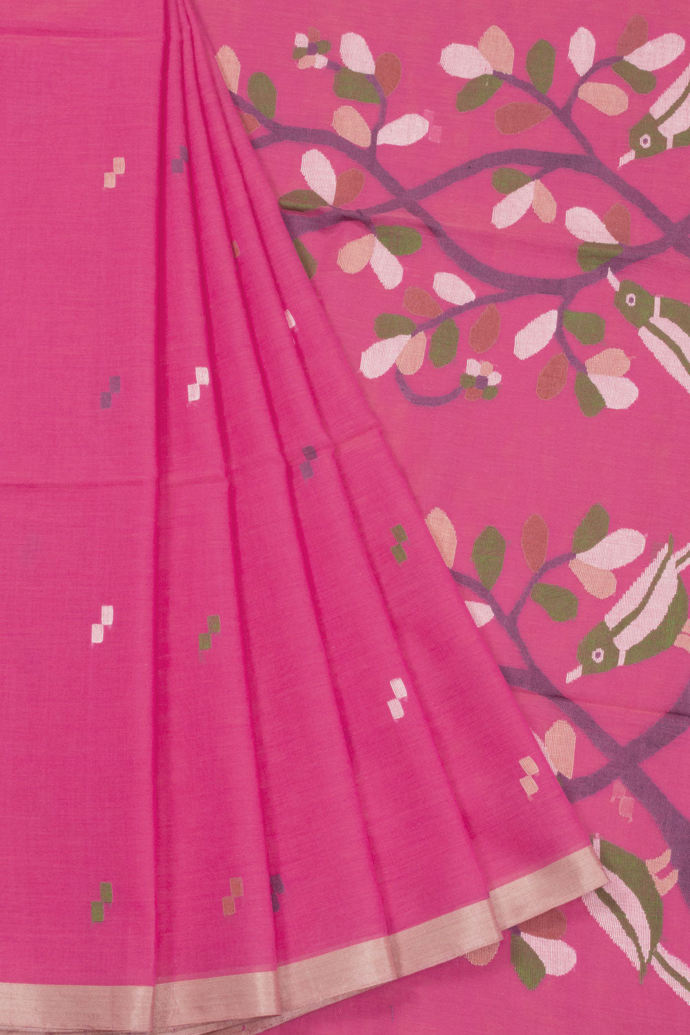 Pink Handspun And Handwoven Jamdani Cotton Saree 10072205