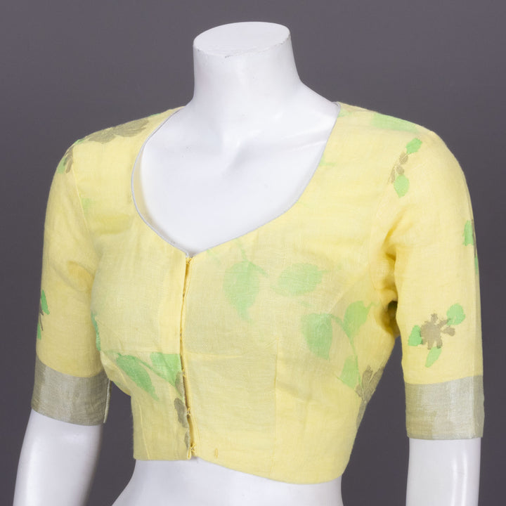 Yellow Hand Block Printed Linen Blouse 10072211