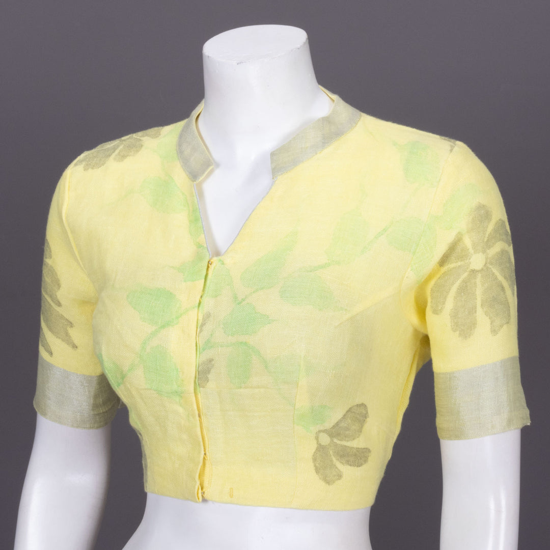 Yellow Hand Block Printed Linen Blouse 10072212