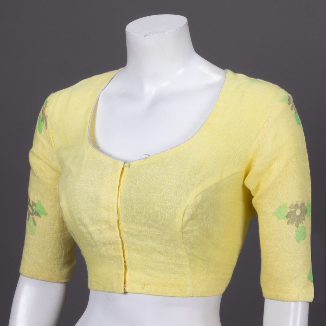 Yellow Hand Block Printed Linen Blouse 10072213