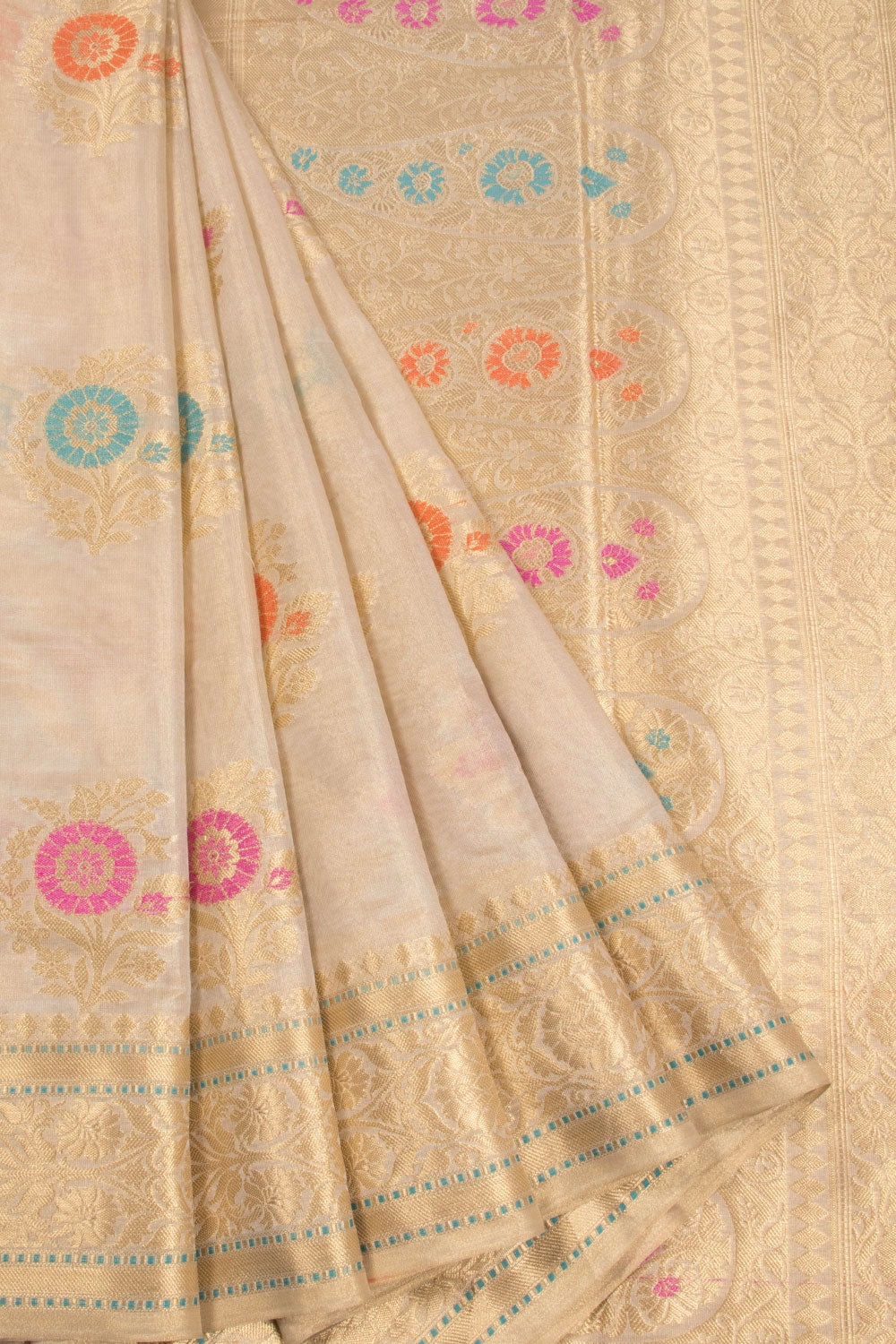 Cream Banarasi Tissue Silk Saree 10072279