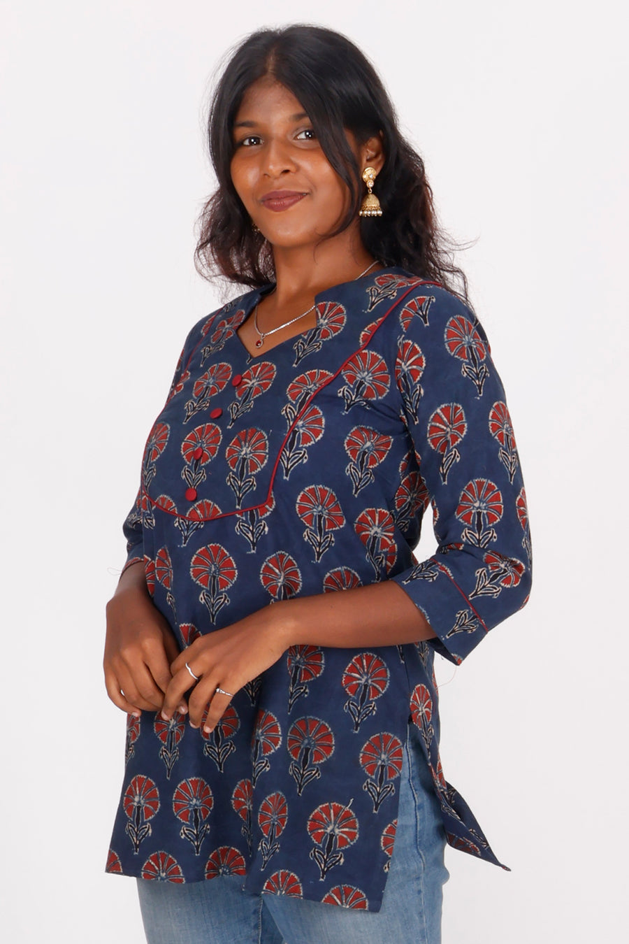 Blue Ajrakh Printed Cotton Kurti