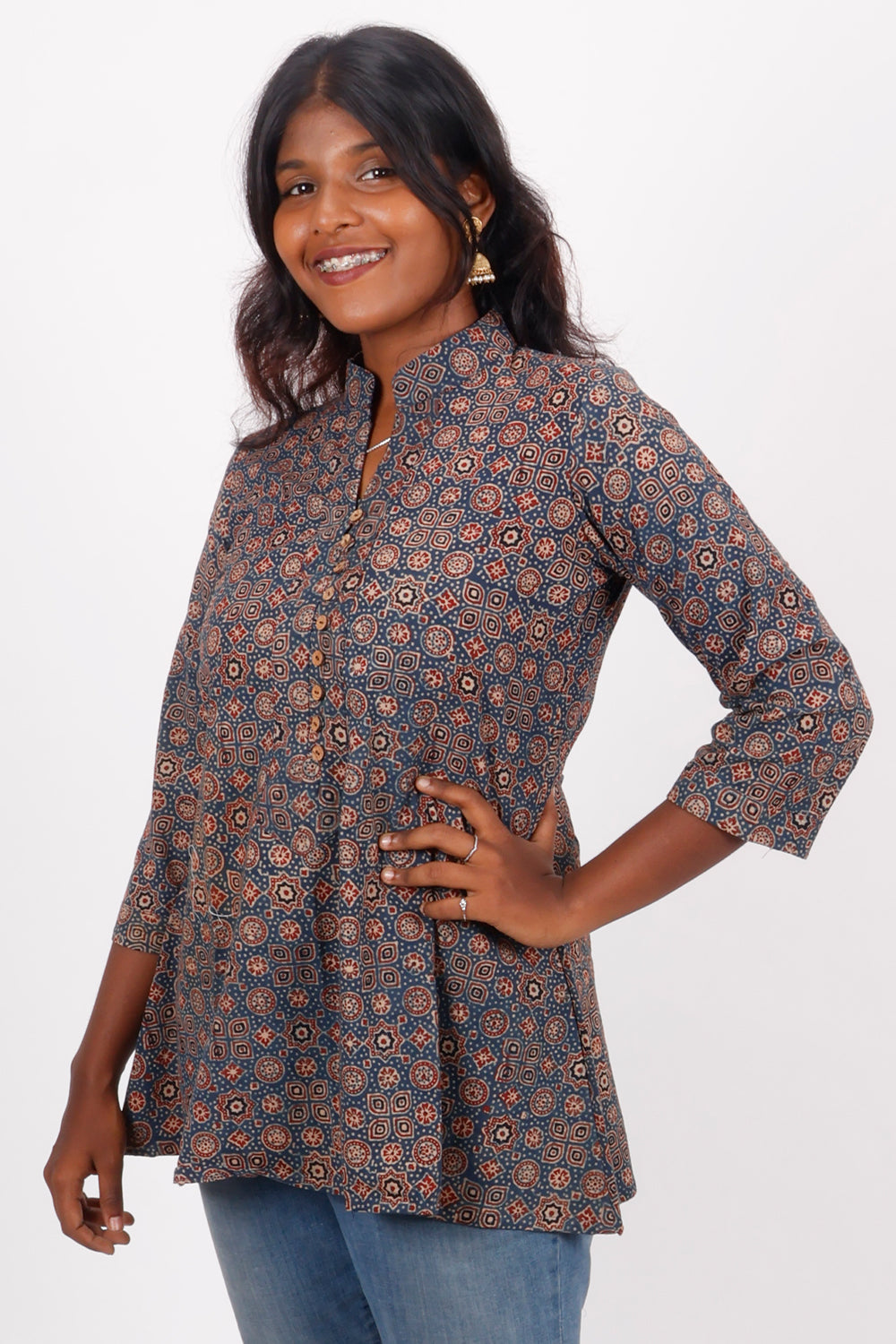 Blue Ajrakh Printed Cotton Kurti