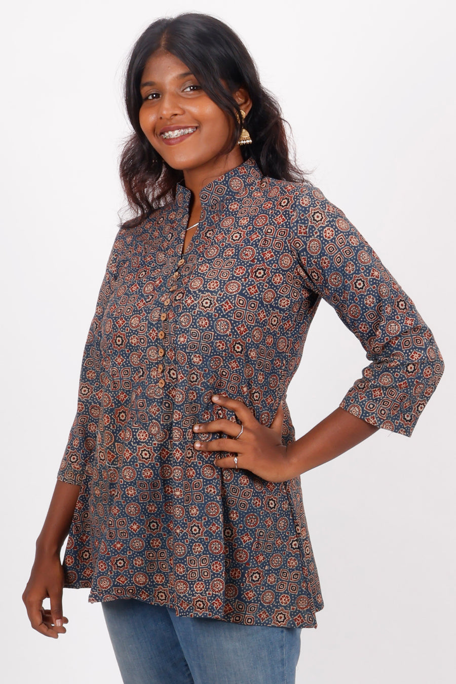 Blue Ajrakh Printed Cotton Kurti