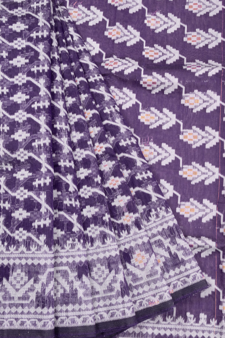 Violet Handloom Jamdani Style Cotton Saree 