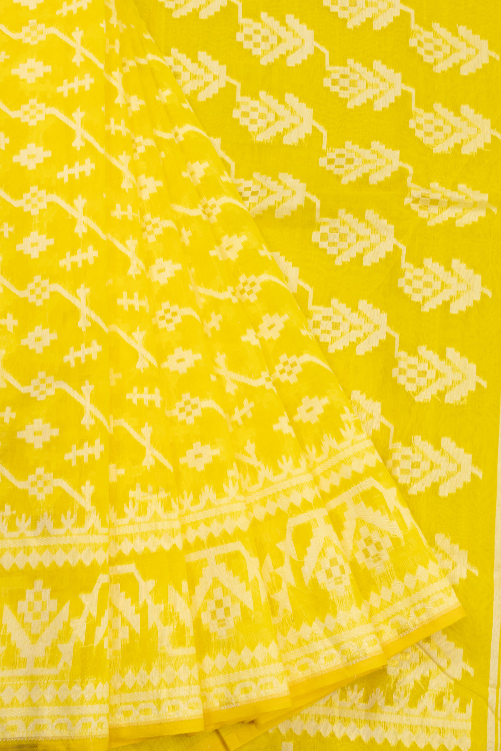 Yellow Handloom Jamdani Style Cotton Saree