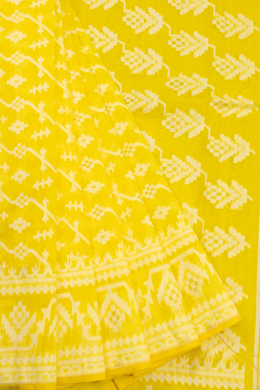 Yellow Handloom Jamdani Style Cotton Saree