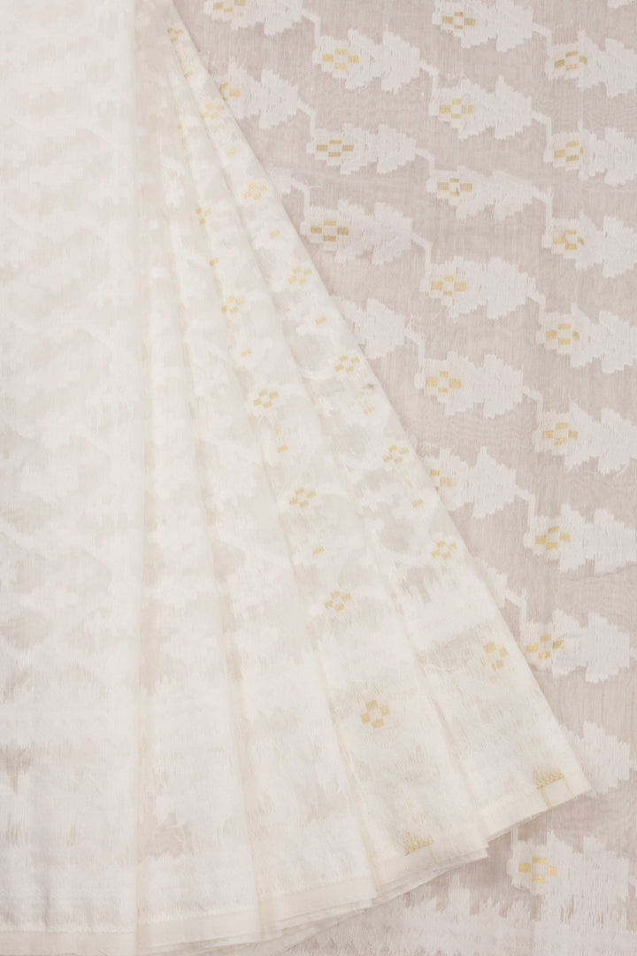 White Handloom Jamdani Style Cotton Saree