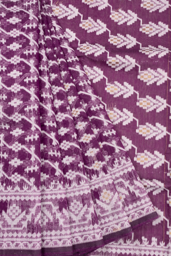 Violet Handloom Jamdani Style Cotton Saree