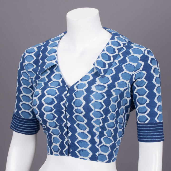 Blue Indigo Handblock Printed Cotton Blouse 10072465