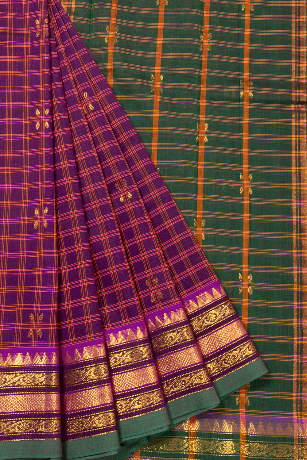 Purple Handloom Chettinad Cotton Saree Without Blouse 10072570