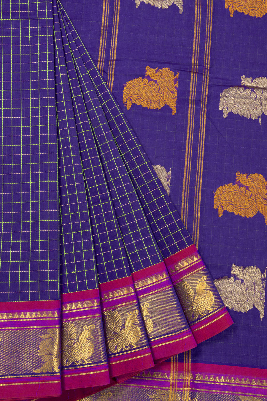 Blue Chettinad Cotton Saree Without Blouse 10072577