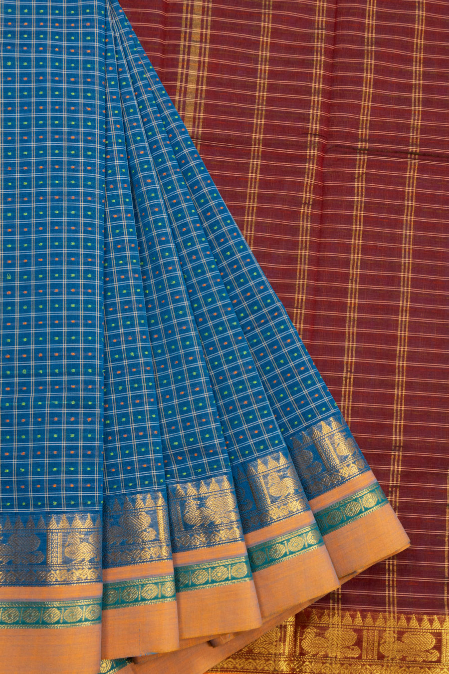 Blue Handloom Chettinad Cotton Saree 10072583