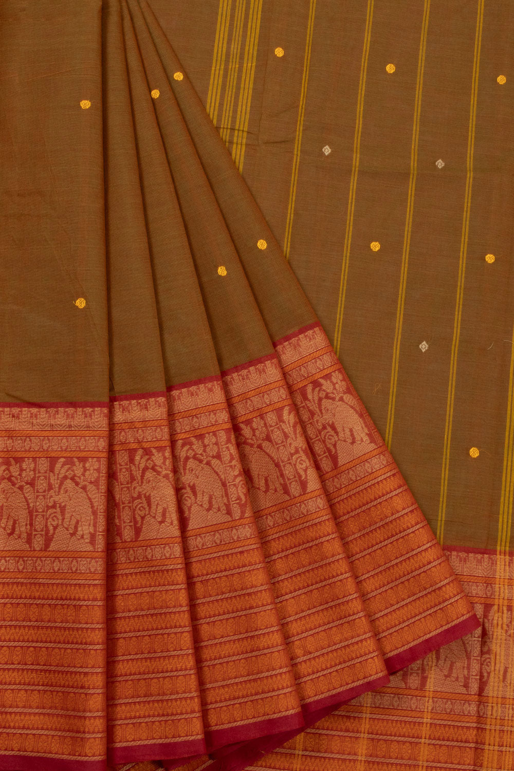 Brown Handloom Chettinad Cotton Saree 10072590