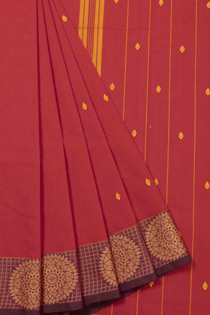 Red Handloom Chettinad Cotton Saree Without Blouse 10072591