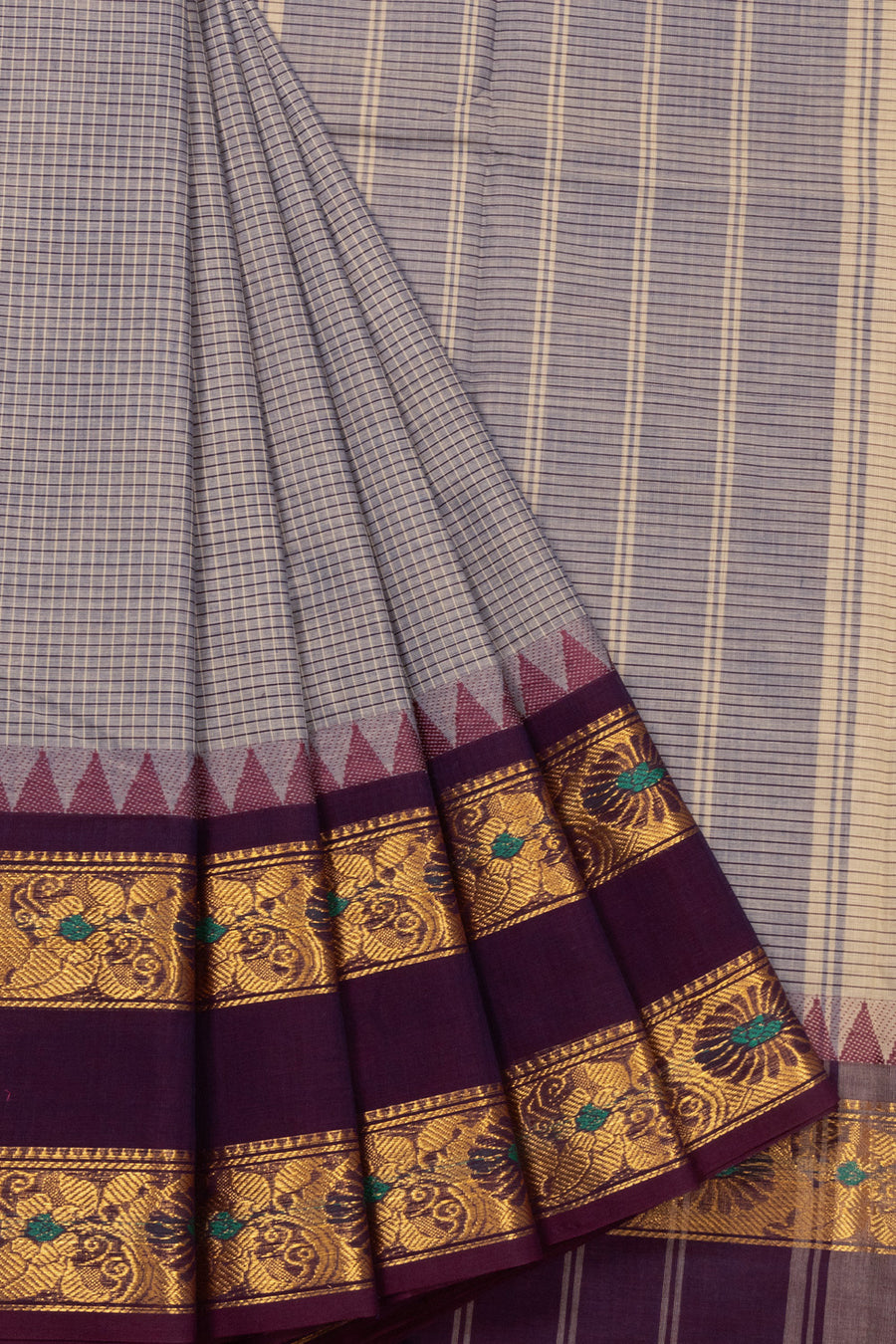 Grey Handloom Chettinad Cotton Saree 10072627