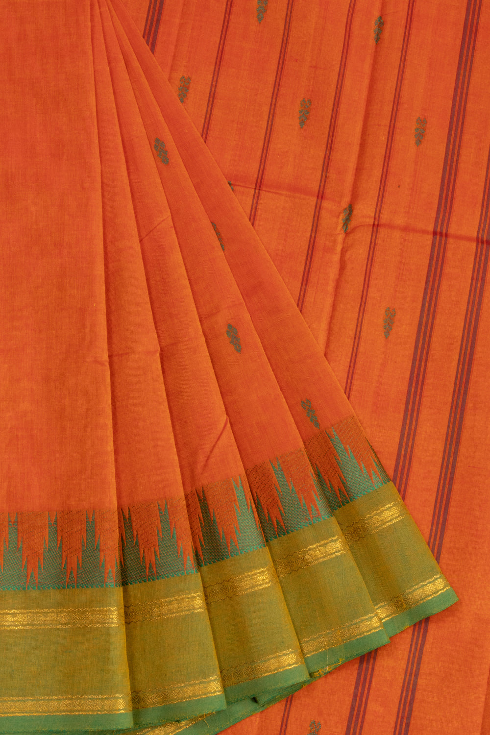 Orange Handloom Chettinad Cotton Saree 10072692