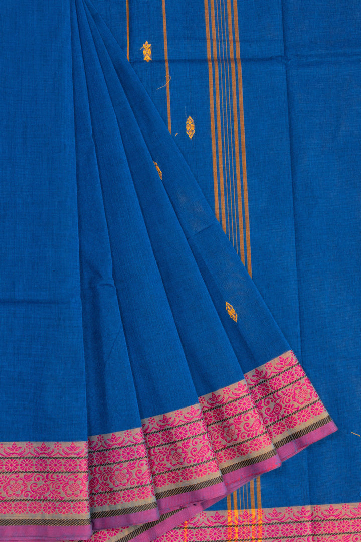 Blue Handloom Chettinad Cotton Saree 10072696