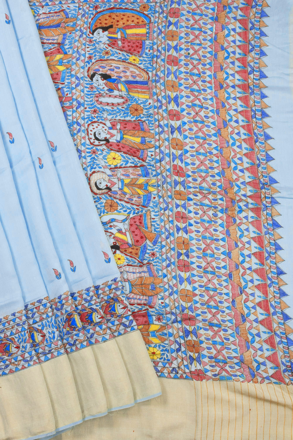 Blue Hand Painted Madhubani Silk Cotton Saree 10072730