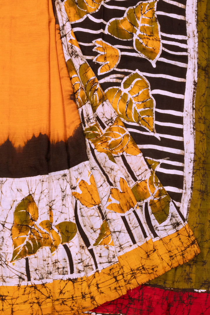 Yellow Batik Printed Silk Saree 10072738