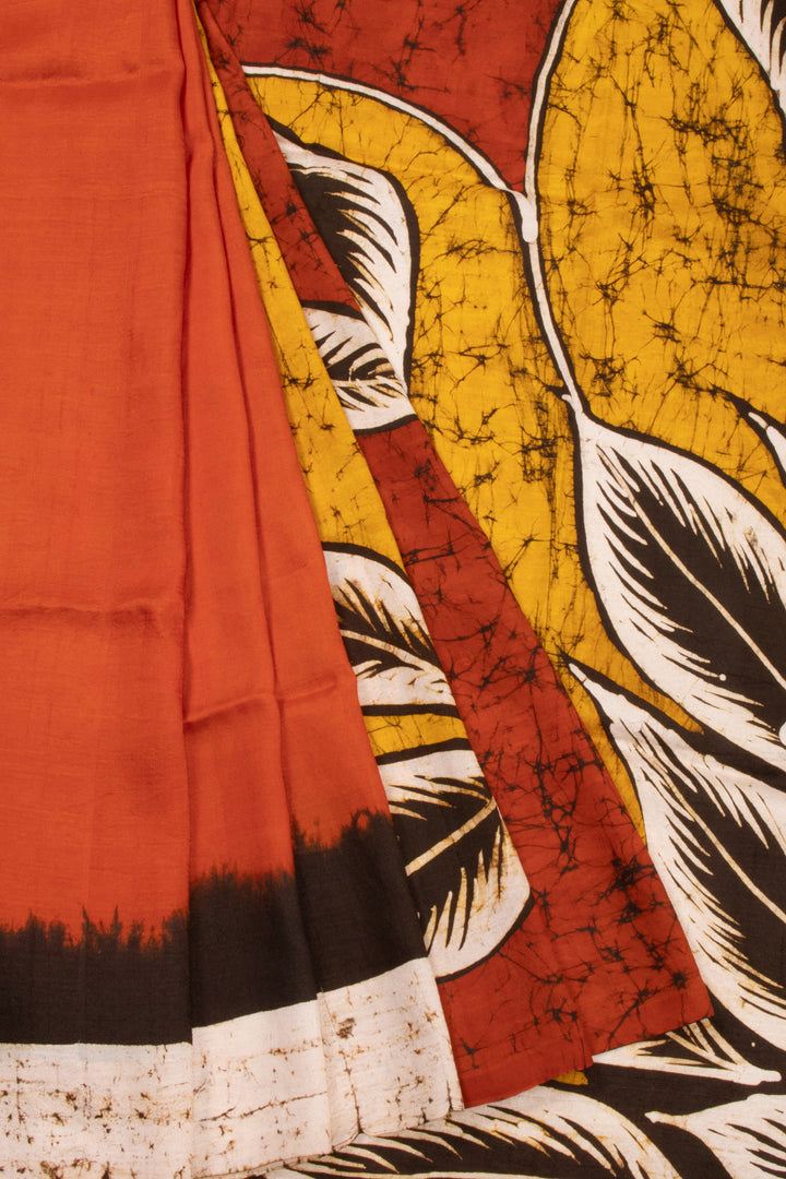 Orange Batik Printed Silk Saree 10072739