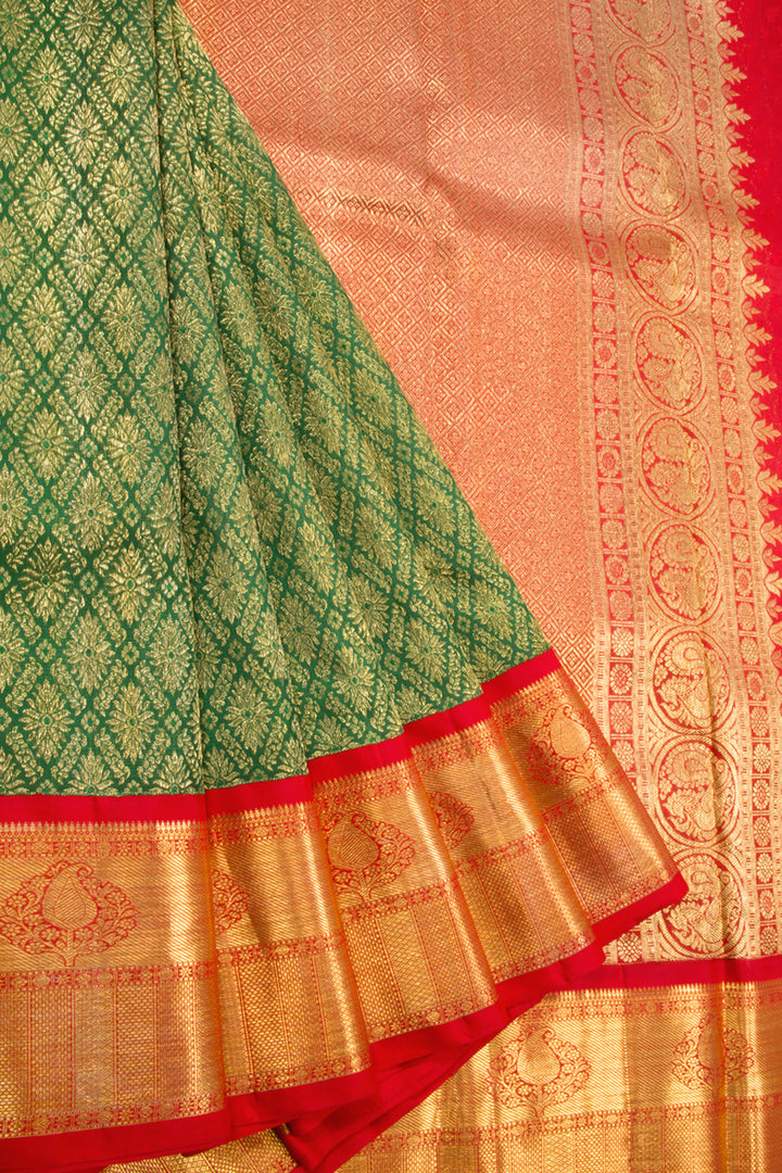 Green Pure Zari Korvai Bridal Kanjivaram Silk Saree 10072747